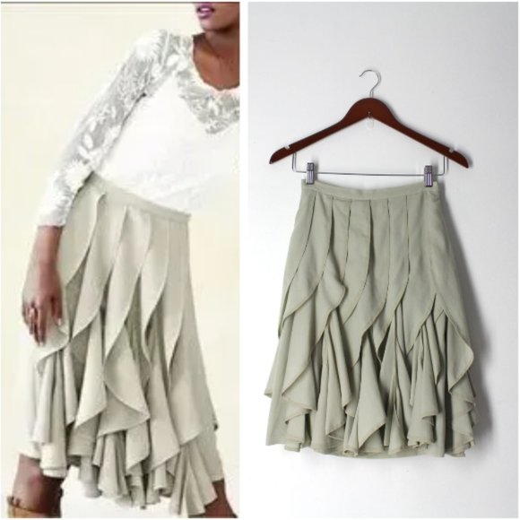 Anthropologie Varun Bahl Ice Fall Gray Beige Layered Tiered Skirt Retro Sz 0P - Picture 12 of 12